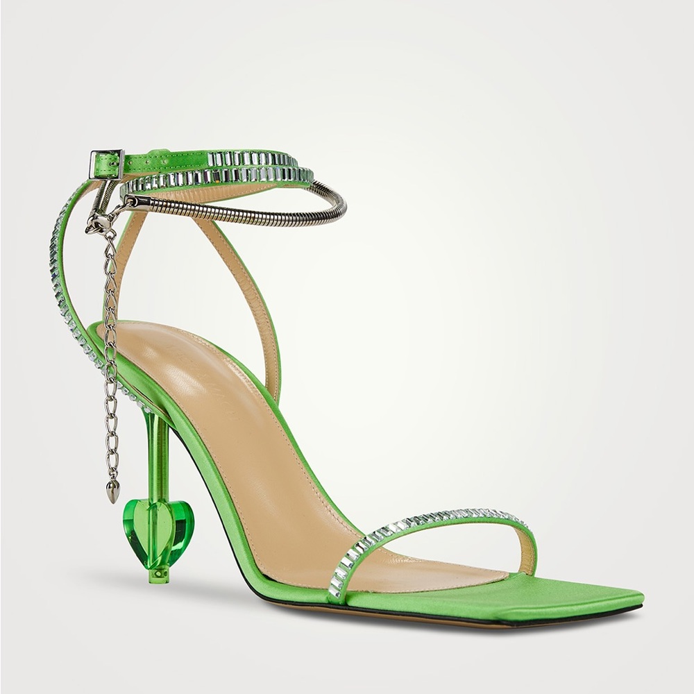 MACH & MACH
Crystal-Embellished Heart Silk Sandals NWT